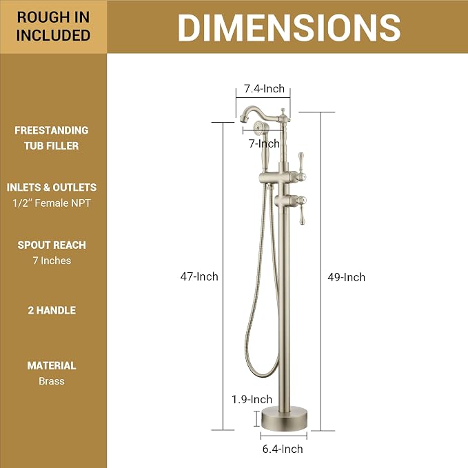 Freestanding Tub Faucet Sets, JetsBath Floor Mount BathTub Filler - Image 7