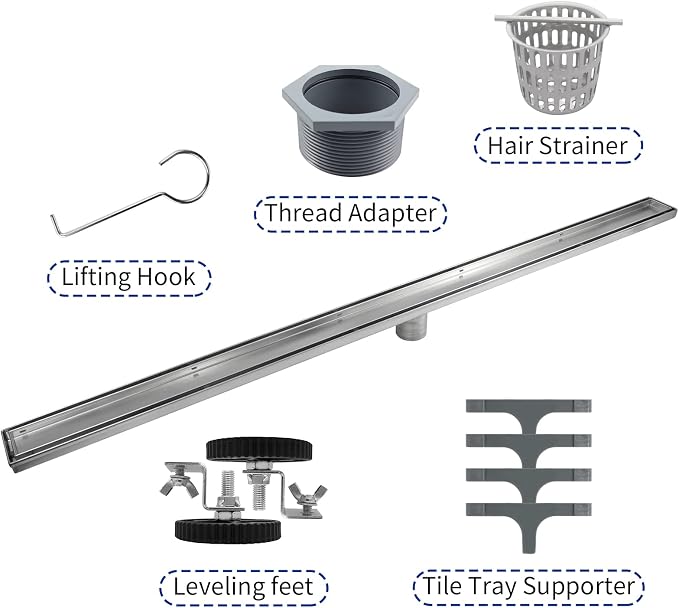 Linear Shower Drain 48", Brushed Floor Drain - Image 6