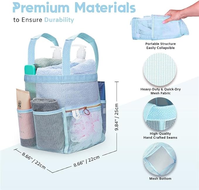 Mesh Shower Caddy Dorm, 7 Pockets & 1 - Image 3
