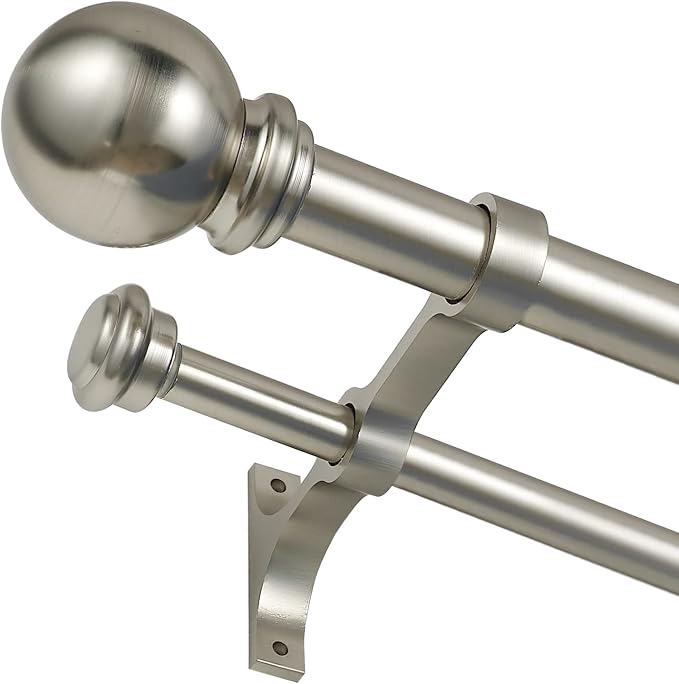 Double Curtain Rod 28 to 48 inch, Adjustable 1 inch Double Drapery Rod Rods by YuMierle