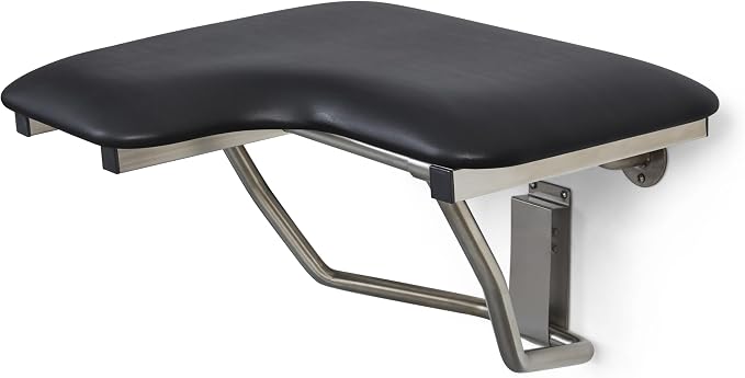 32" x 22.5" Black Padded Cushion Wall Mount Folding Right-Handed Transfer Bench - Image 2