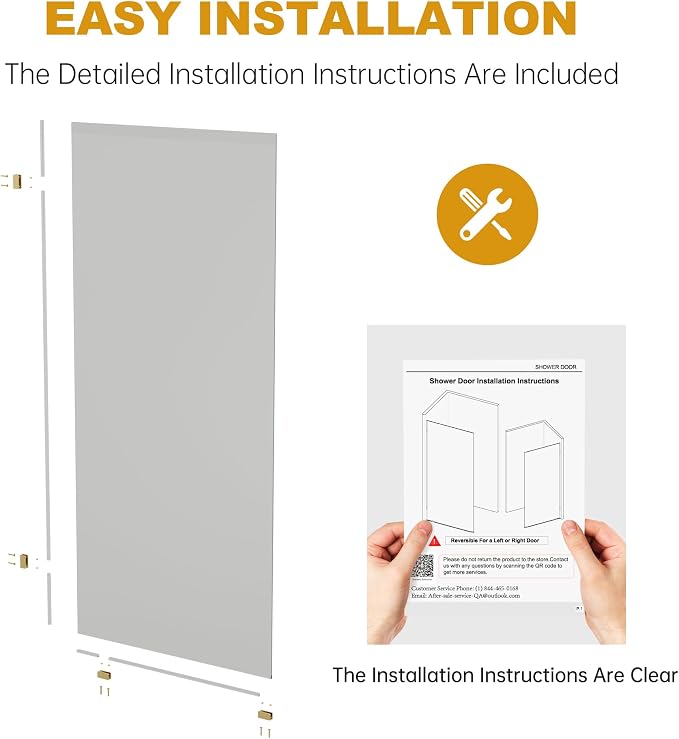 Frameless Fixed Shower Screen 34" W × 74" H, Shower Glass Panel, 5/16" SGCC - Image 6
