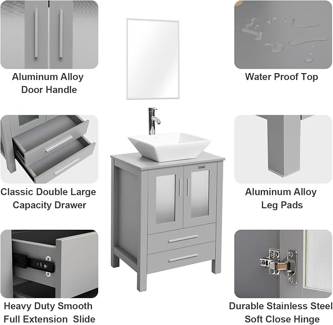 eclife 24" Modern Bathroom Vanity Sink Combo Freestanding Cabinet - Image 4