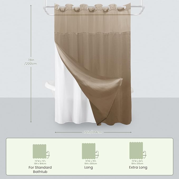 Inhousolu Long No Hook Shower Curtain - Image 7