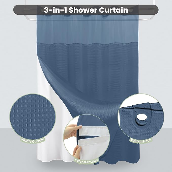 Inhousolu Extra Long No Hook Shower Curtain - Image 2
