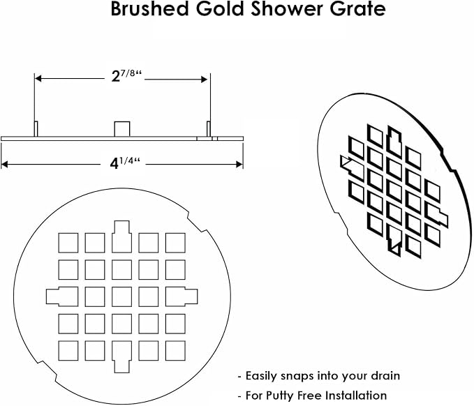 4 ¼” Brushed Gold Snap-in Shower Drain Cover - Image 4