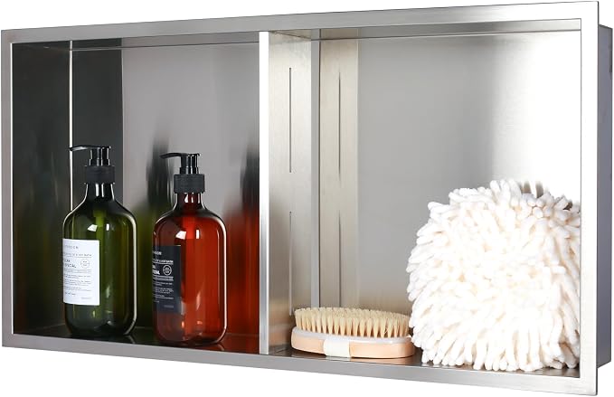 Stainless Steel no Tile Needed Metal Niche, Double Shelves，Stainless Steel - Image 7