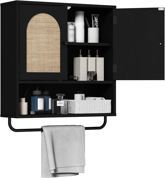 RUSTOWN Rattan Bathroom Wall Cabinet, Boho Medicine Cabinet - Image 9