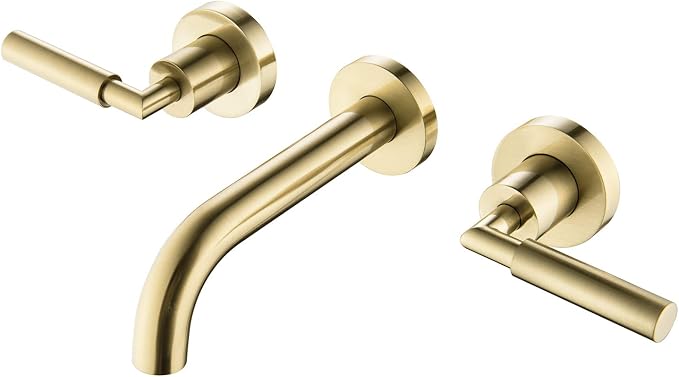 RBROHANT Brushed Gold Wall Mount Bathroom Faucet, Wall Mounted Sink Faucet by RBROHANT