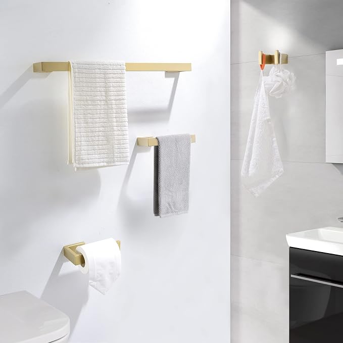 Gold Towel Bar Set 4 Pieces Bathroom Hardware Set Wall Mounted Stainless Steel - Image 6