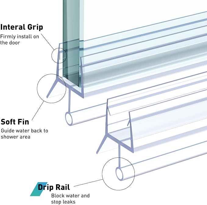 Shower Door Bottom Seal, Frameless Glass Door Seal Strip to Seal 12mm Gap - Image 7