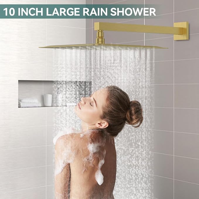 Shower Faucet Set Brushed Gold Shower System, Starbath 10" Rain Shower Head and - Image 4