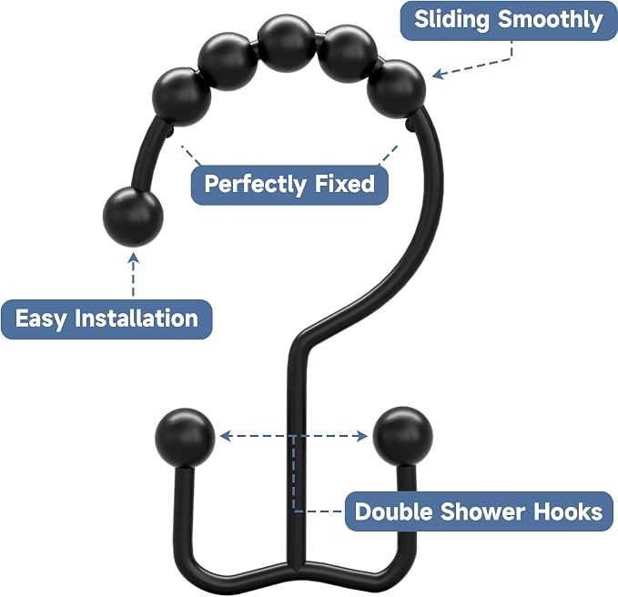 Titanker Shower Curtain Hooks Rings, Rust Resistant Metal Double Glide Shower - Image 4