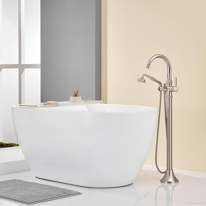 Freestanding Tub Faucet Floor Mount Tub Filler Brushed Nickel Free Standing - Image 3