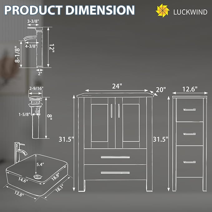 LUCKWIND 48" Bathroom Vanity Sink Combo, 24-inch Main Cabniet - Image 2