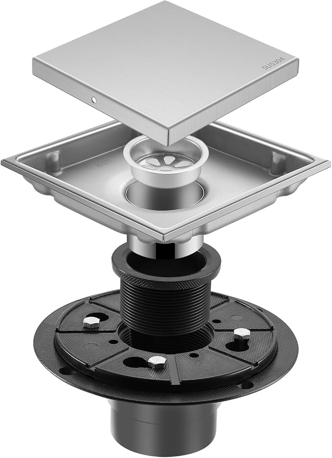 Hidden Brushed Square Shower Floor Drain, 304 Stainless Steel, - Image 3