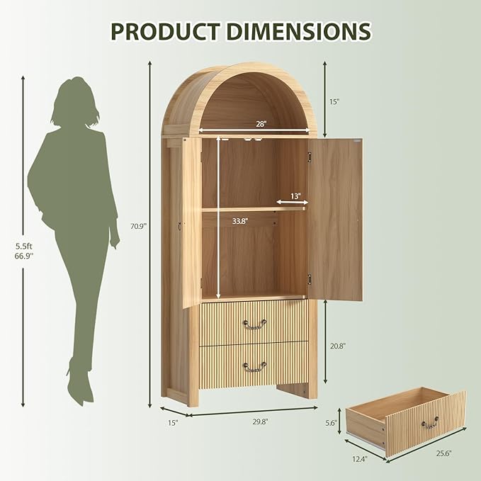 71" Tall Arched Kitchen Pantry, Wood Kitchen Storage Cabinet - Image 2