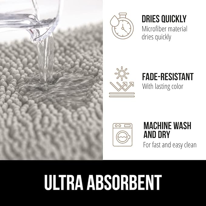 GORILLA GRIP Bath Rug Mat 70x24, Soft Absorbent Chenille, Quick Dry Microfiber - Image 4