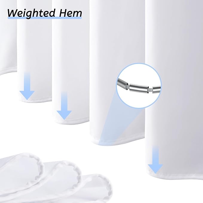 Furlinic 72x75 Waterproof No Hook Needed White Shower Curtain, Soft Polyester - Image 3