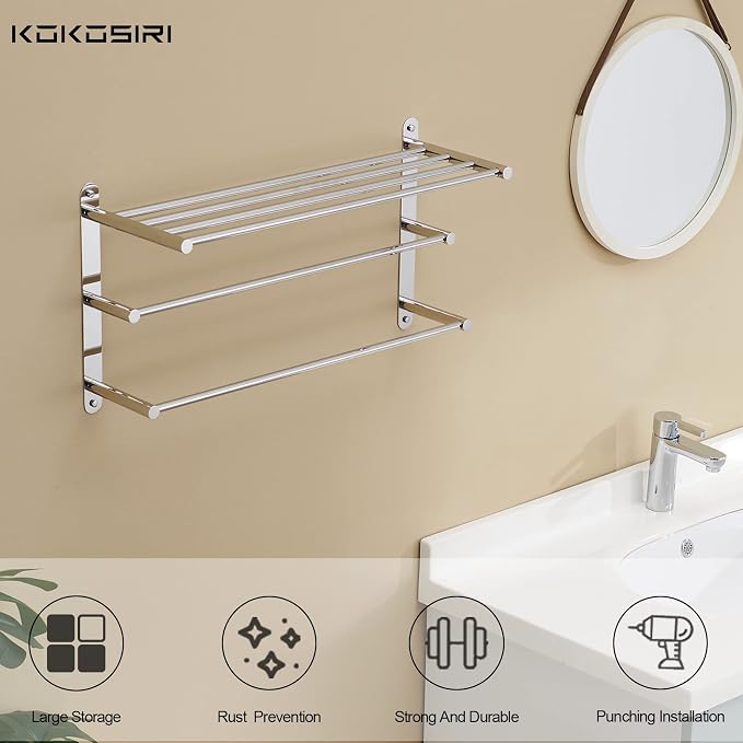 KOKOSIRI Storage Organizer Shelf Wall Mounted Double Towel bar - Image 6
