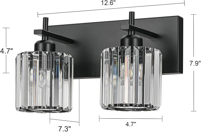 Black Crystal Bathroom Vanity Lights, Modern 2-Lights Bathroom Lighting - Image 3