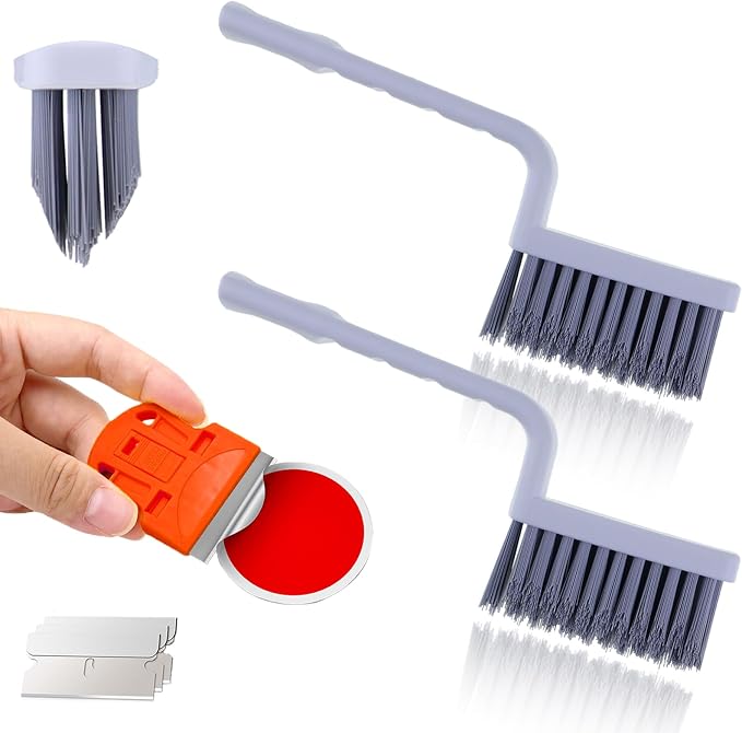 V Shape Grout Cleaner Brush Scraper, Stiff Bristle Grout Cleaning Brushes by LIEUDAGE