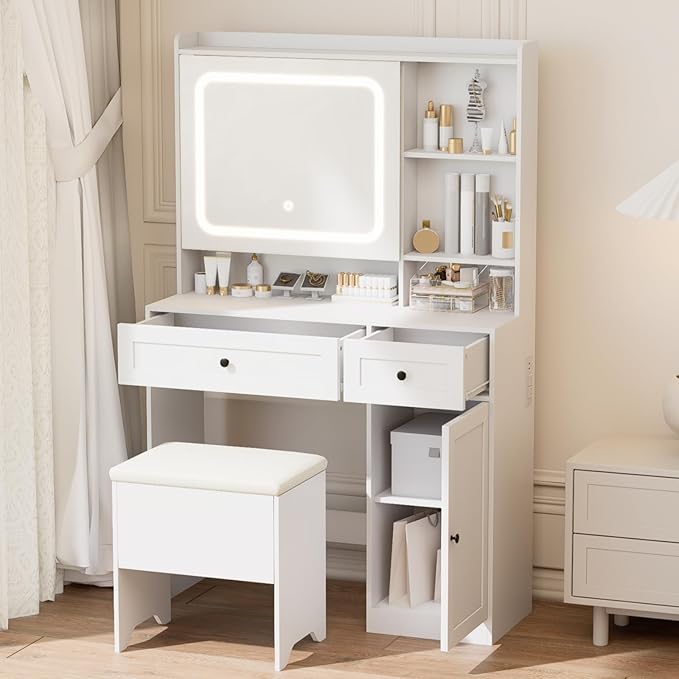 Vanity Table with Hidden Storage & LED Mirror - Image 5
