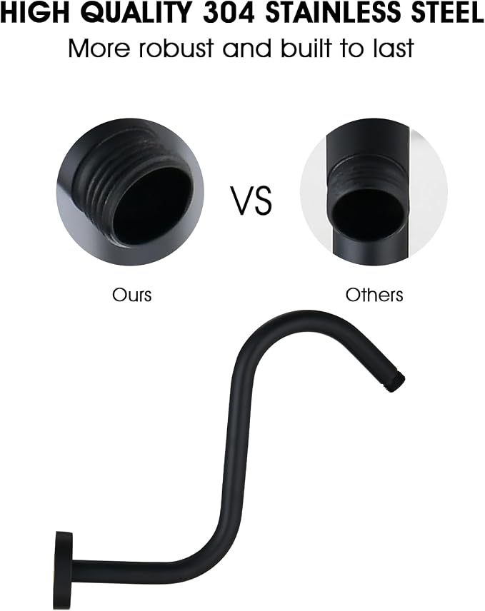 Shower Head Arm 10 Inch Matte Black, S Shaped Shower Head Extender Arm - Image 5