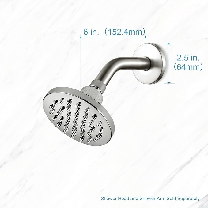 OFFO Shower Arm with Flange, 6 in Brushed Nickel Wall Mount Replacement Angle - Image 5