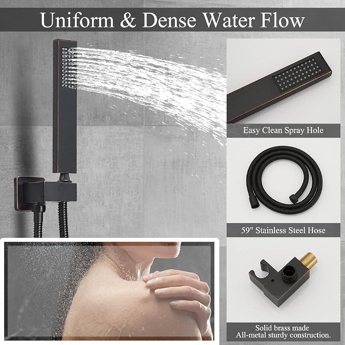 Shower Faucet Set 16 Inch Wall Mount Rain Shower System, All Metal Shower - Image 5