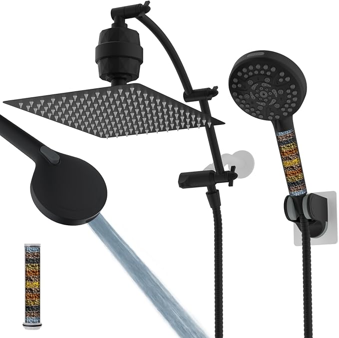 Hibbent All Metal 12'' Filtered Rainfall Shower Head Combo, High Pressure by Hibbent