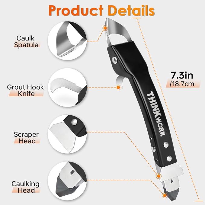 THINKWORK Caulking Tool Kit, 4 in 1 Caulk Remover Tool, Stainless Steel Caulk - Image 3
