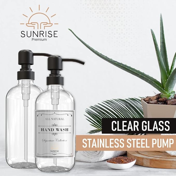 2 Pack Clear Glass Soap Dispenser 16 OZ - Image 3