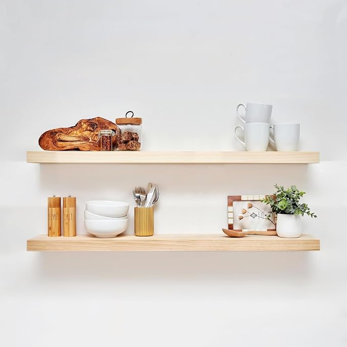 Homeforia 42 inch Natural Floating Shelf, High End Solid Real Wood 42inch Small by Homeforia