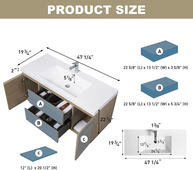 Floating Vanity Bathroom, 48 Inch Bathroom Vanity - Image 2