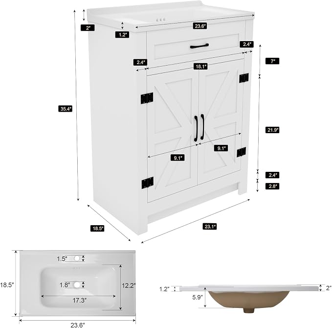 24inch Bathroom Sink Vanity Combo, Small Freestanding Single Bath Vanity Sink - Image 2