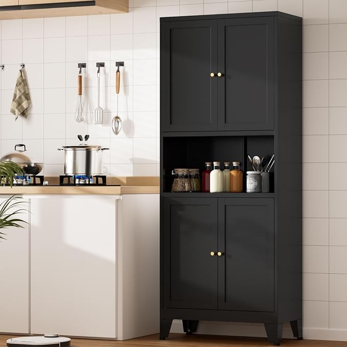 Metal Kitchen Pantry Cabinet, Freestanding Cupboards - Image 2