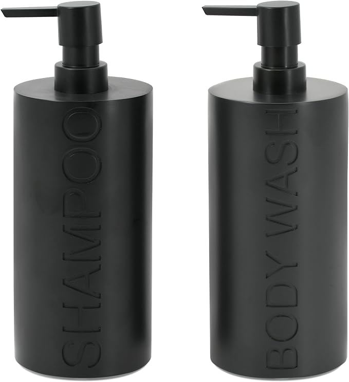 2-Pack Matte Black Resin Refillable Shampoo & Body Wash Bottles – Modern by IndecorHome