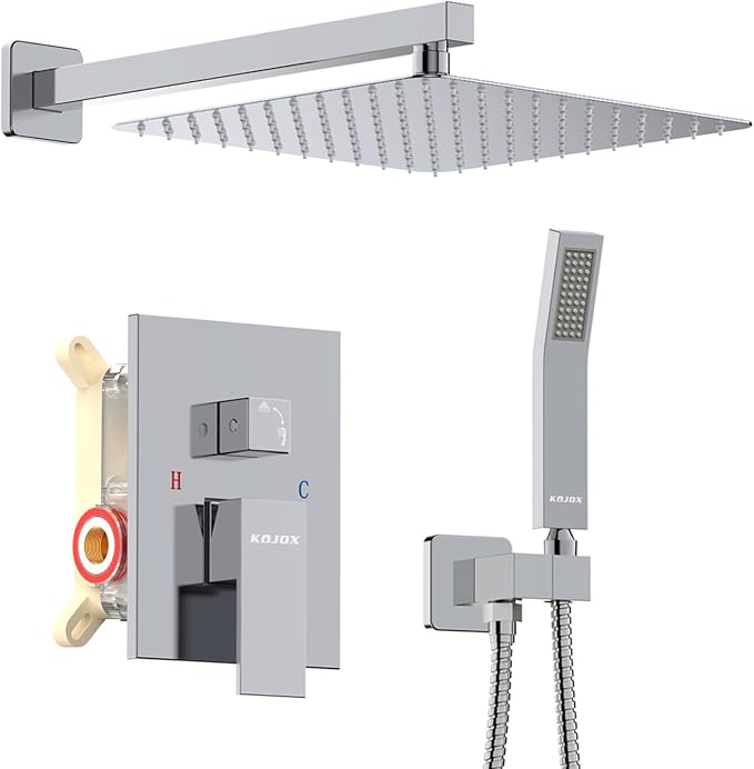 KOJOX Shower System with High Pressure 10 Inch Rainfall Shower Head, Handheld by KOJOXSANITARY