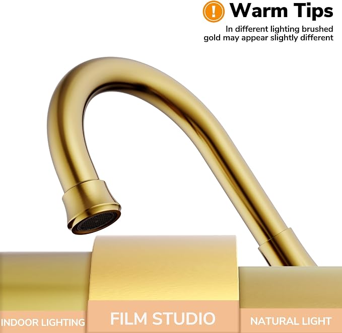 Bathroom Faucets for Sink 3 Hole, Hurran Brushed Gold Bathroom Sink Faucet - Image 2
