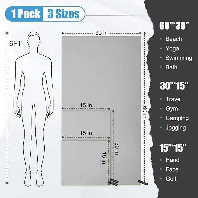 Quick Dry Travel Towel, 3 Sizes 1 Pack Camping Microfiber Towel, Lightweight - Image 2
