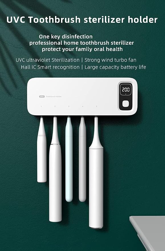 Toothbrush Cleaning Holder, Self Adhesive Toothbrush Cleaner, Timer Function - Image 2