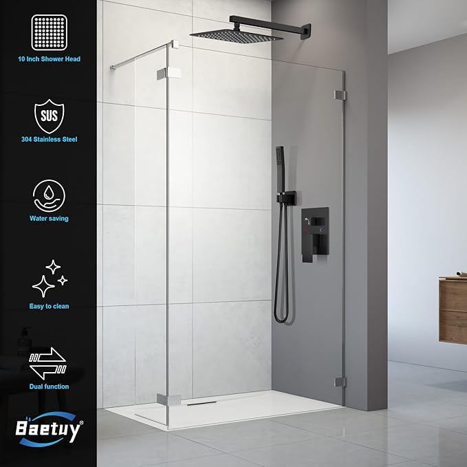 Black Shower Faucet Set, Rainfall Shower System - Image 3