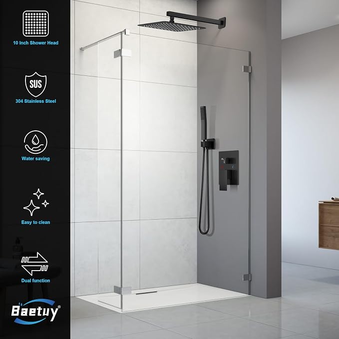 Black Shower System, Shower Faucet Set Bathroom Square Rain Shower Head and - Image 5