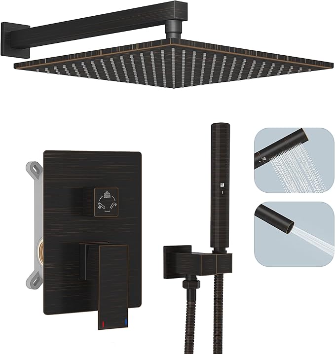 Hoimpro 12 Inch Shower Rain Head Shower System Faucet Set 2 in 1 Handheld by Hoimpro