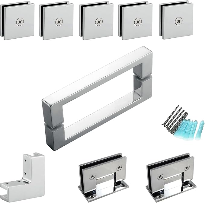 Shower Door Hardware Kit for Frameless Corner Shower Setup, Includes Hinges by McocodBathroomProducts