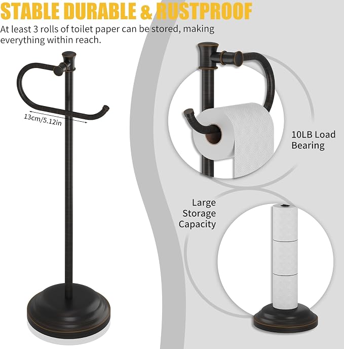BESy Toilet Paper Holder Free Standing Bathroom Toilet Tissue Holder Stand - Image 3