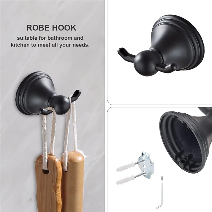 Newfun 8-Pieces Matte Black Bathroom Accessories Set Towel Racks - Image 3