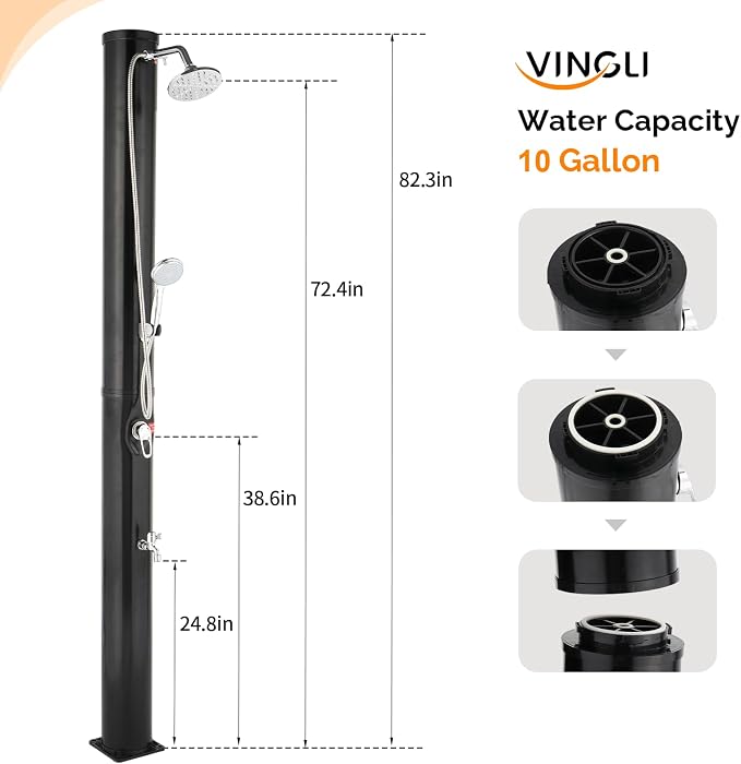VINGLI Solar Heated Shower, 2-Section - Image 5