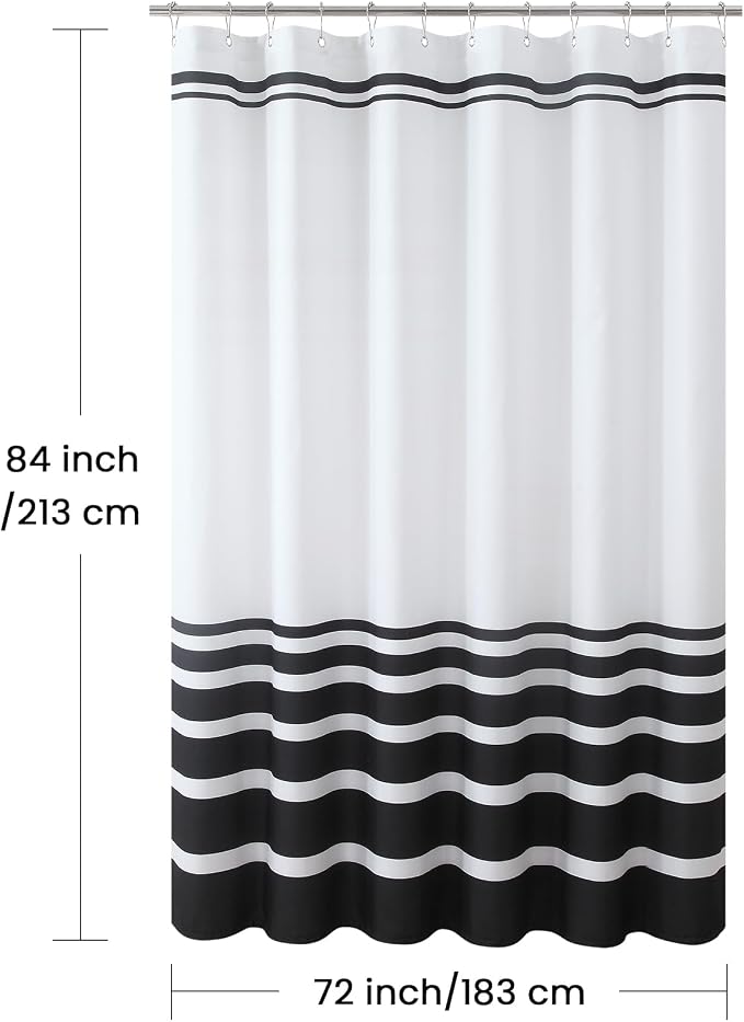 Extra Long White and Black Striped Shower Curtain 72x84 Inches, Waterproof - Image 7